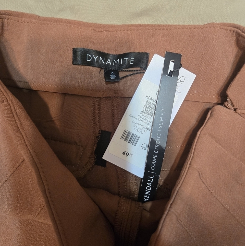 Womens Dynamite Kendall Slim Carob Brown Pants - Picture 4 of 9